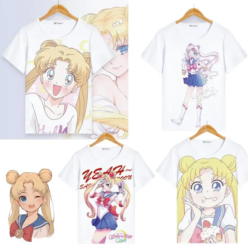 

Original Kawaii Sailor Moon Anime Short-Sleeved Moon Cartoon Men Women Two-Dimensional T-Shirt Kids Sailor Moon Clothes Gift