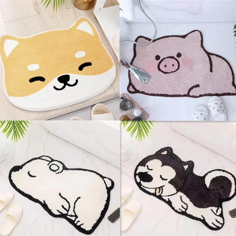 

1pc Bath Rug, Cute Animal Pattern Imitation Cashmere Floor Mat, Cartoon Door Mat, Thickened Water Absorbent Non-slip Bathroom Ma