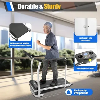 Walking Treadmill with Full Length Handrails & Heart Rate Sensor LCD Display Screen Elderly Treadmill Fitness Machine Foldable 2