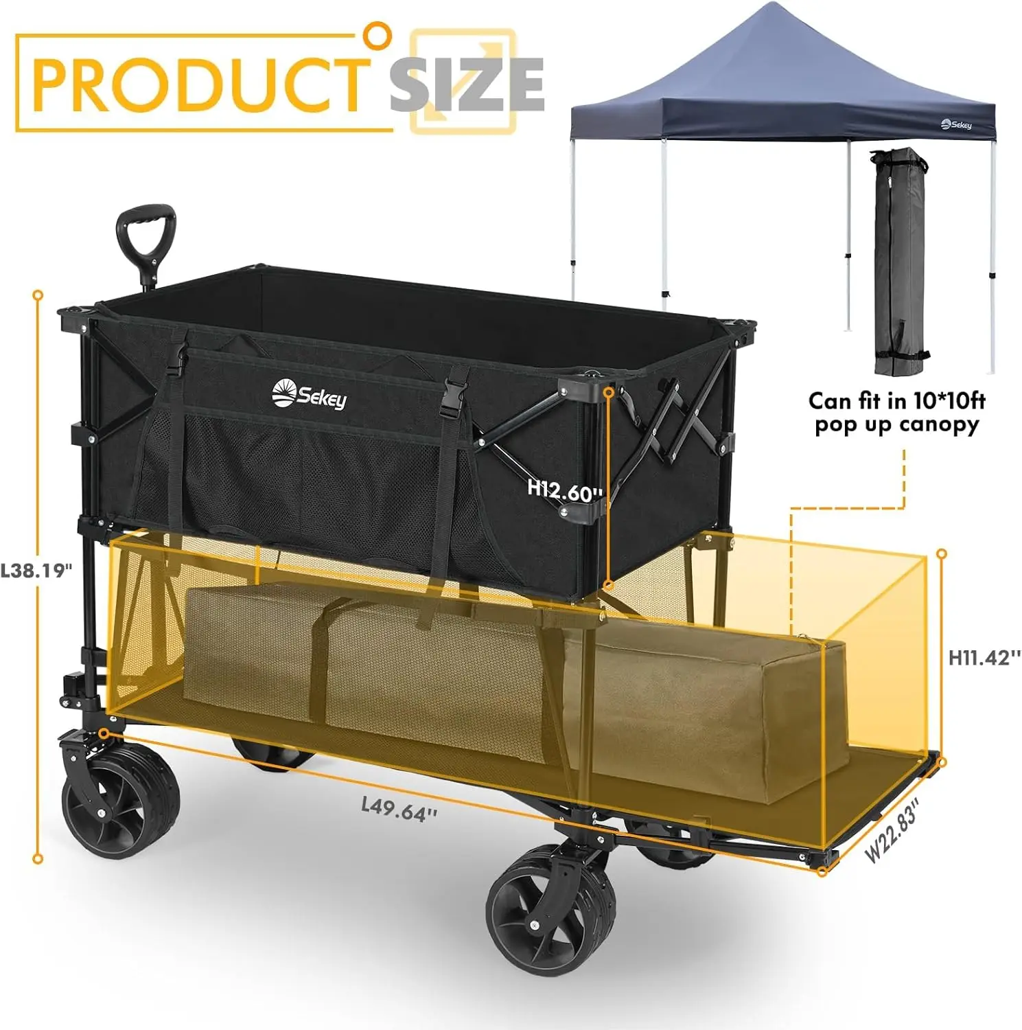 400L Large Capacity Folding Double Decker Wagon with Brakes,54"Extra Long Extender Wagon Cart,450lbs Heavy Duty Collapsible Cart