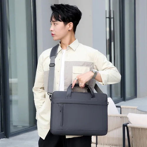 남성용 얇은 서류 가방, 방수 대용량 서류 가방, 어깨 끈 노트북 15.6 인치 블랙 크로스바디백 5