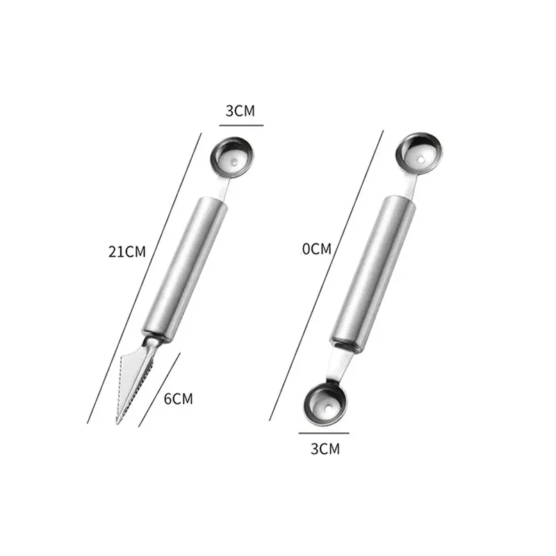 2Pcs Stainless Steel Fruit Spoon Digging Watermelon Ball Spoon Fruit Carving Knife Ice Cream Baller Scoop Stacks Spoon Kitchen