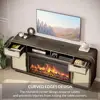 Boho 68" TV Stand Entertainment Center w/ 36" Electric Fireplace Heater Rattan Console Table Flame Effect Ample Storage Modern 3