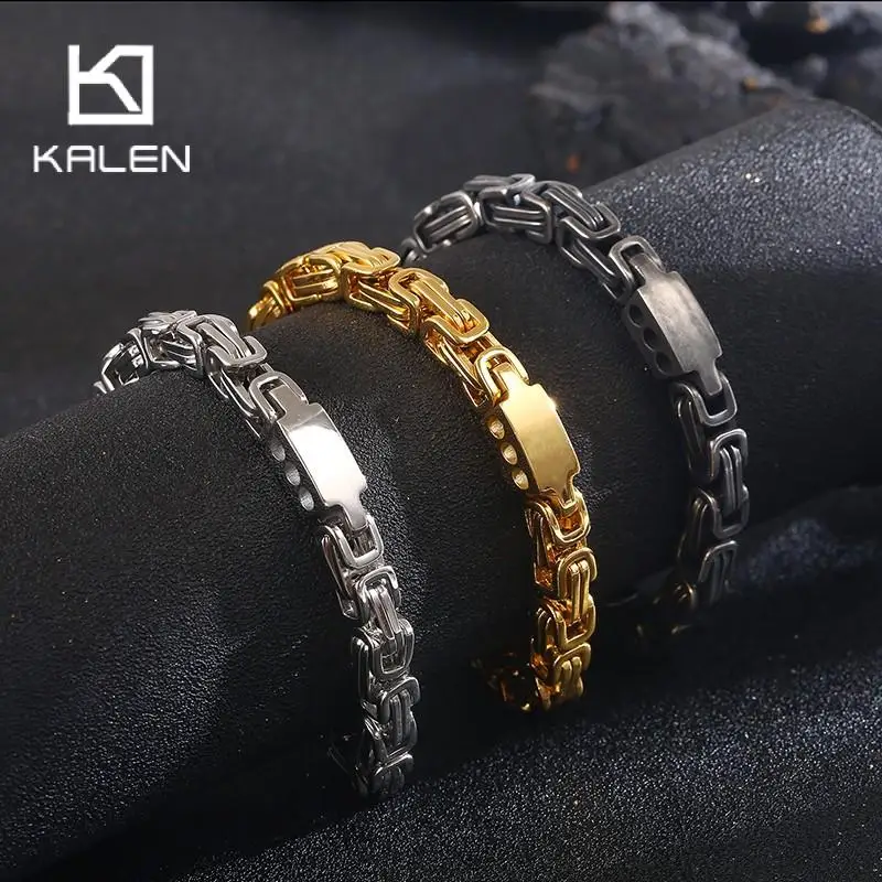 

KALEN Stainless Steel Men's Bracelets Vintage Black Color Emperor Chain Pulseras Jewelry Byzantium Charm Bracelet Wholesale