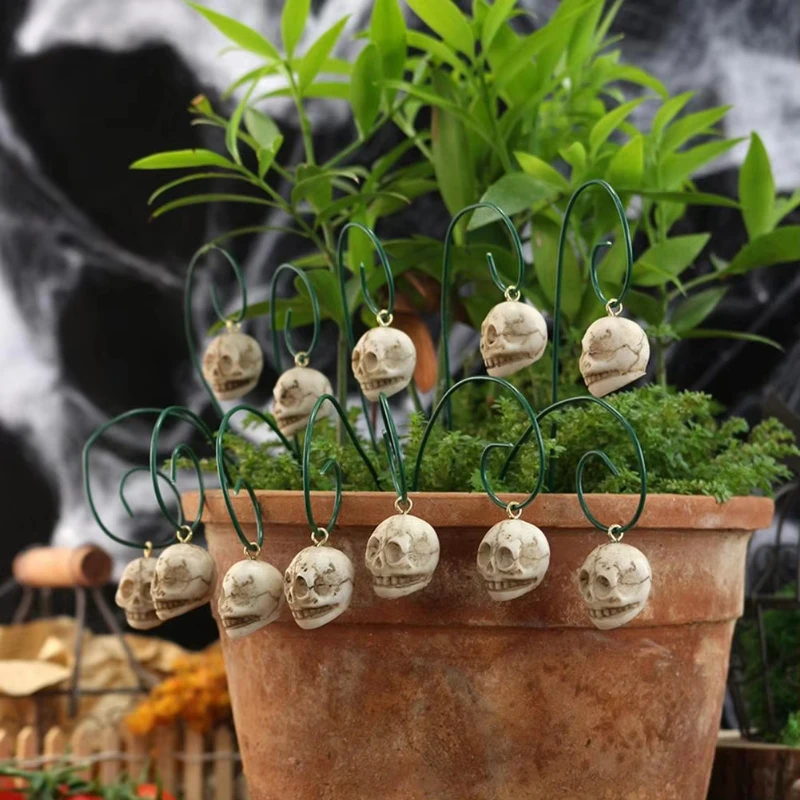 12pcs Halloween Skull Decoration Set Bendable Wire Stake Planter Inserts for Garden Decor Skull Themed Accessories