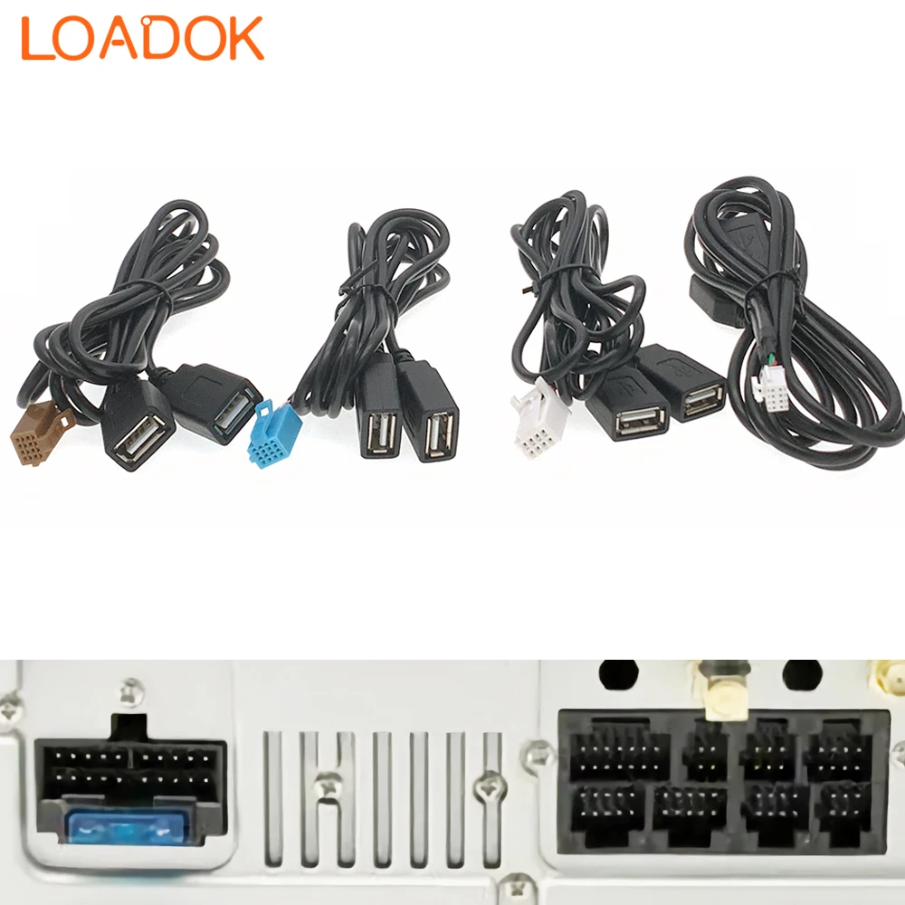 

4 6 8 10 Pin Car CD Radio USB Connector Dual USB Cable Adapter for D-NOBLE Android Head Unit Radio Navigation Multimedia