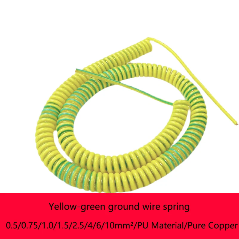 Cabo Espiral da Mola à Terra do Único Núcleo Fio Esticável Fio de Cobre Encolhível Amarelo-verde 20 Awg 18 Awg 17 Awg 15 Awg 13 Awg 11 Awg Awg 7awg