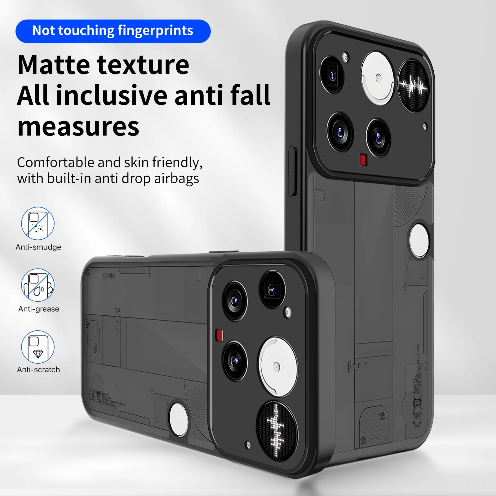 Enhanced Shockproof Matte Transparent Phone Case with Lens Protection