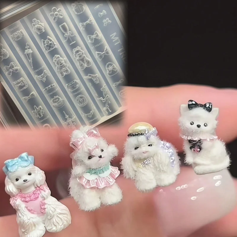귀여운 몰타 개 나비 넥타이 고양이 레이스 3D 베이킹 몰드 네일 아트 실리콘 몰드 디저트 및 공예용 투명