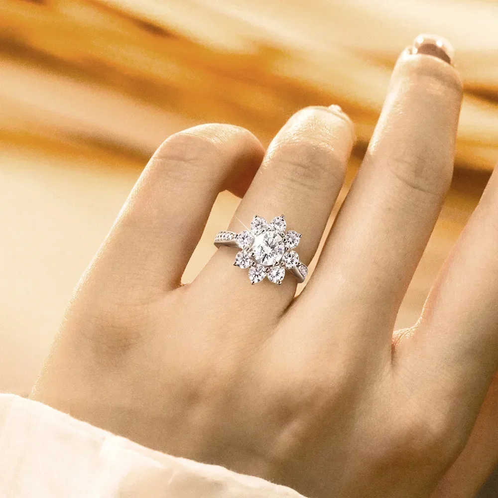 GRA Certificate All Moissanite Ring For Women Sunflower Brilliant Diamond S925 Silver 18K Plated Wedding Band Fine Jewelry Gifts 6