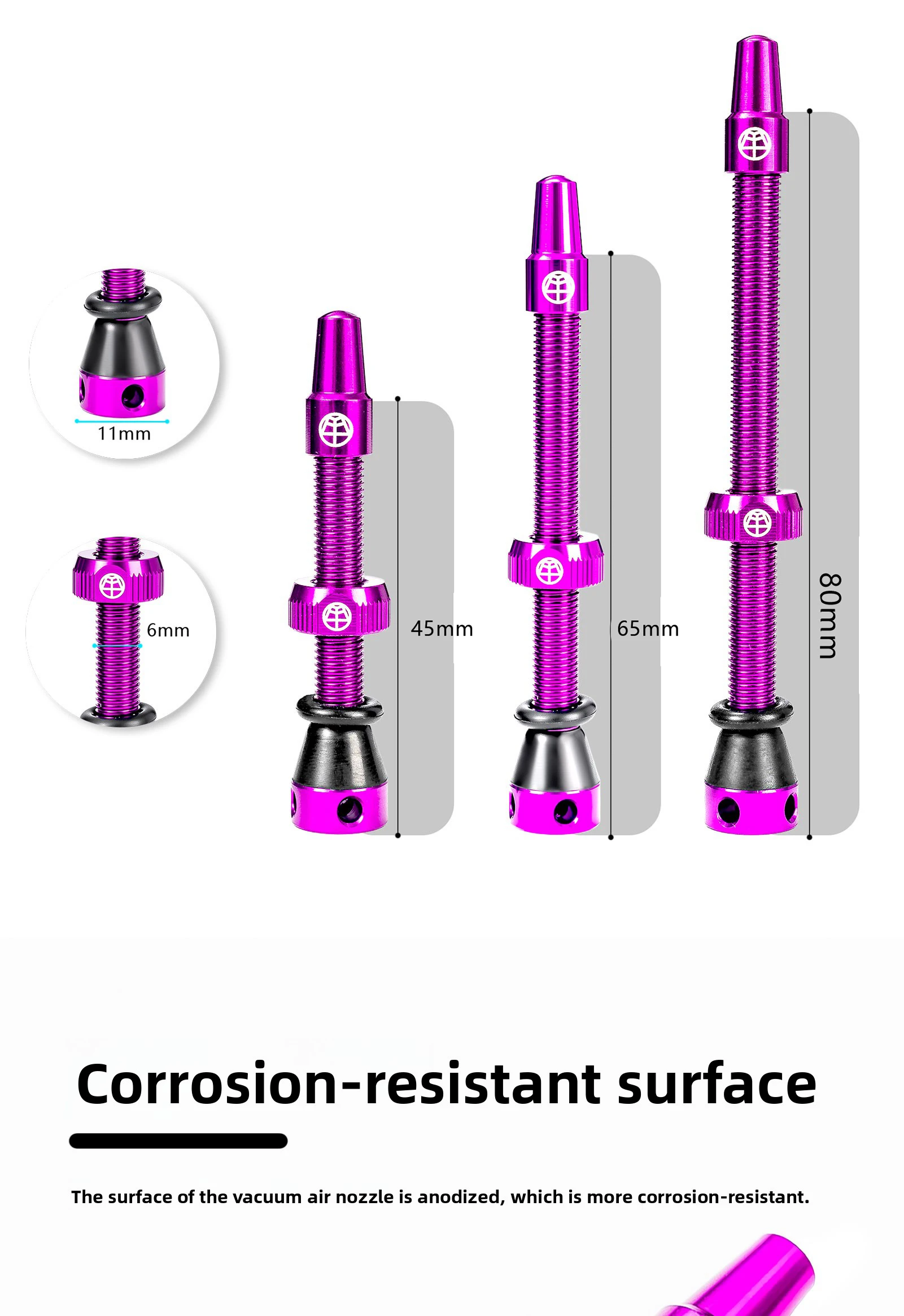 Description Picture 4 of itemOFFBONDAGE Bicycle F/V Tubeless Valve Bike Presta Valve 45/65/80mm Aluminum Alloy Ultralight Valve Air mtb Bike Accessories