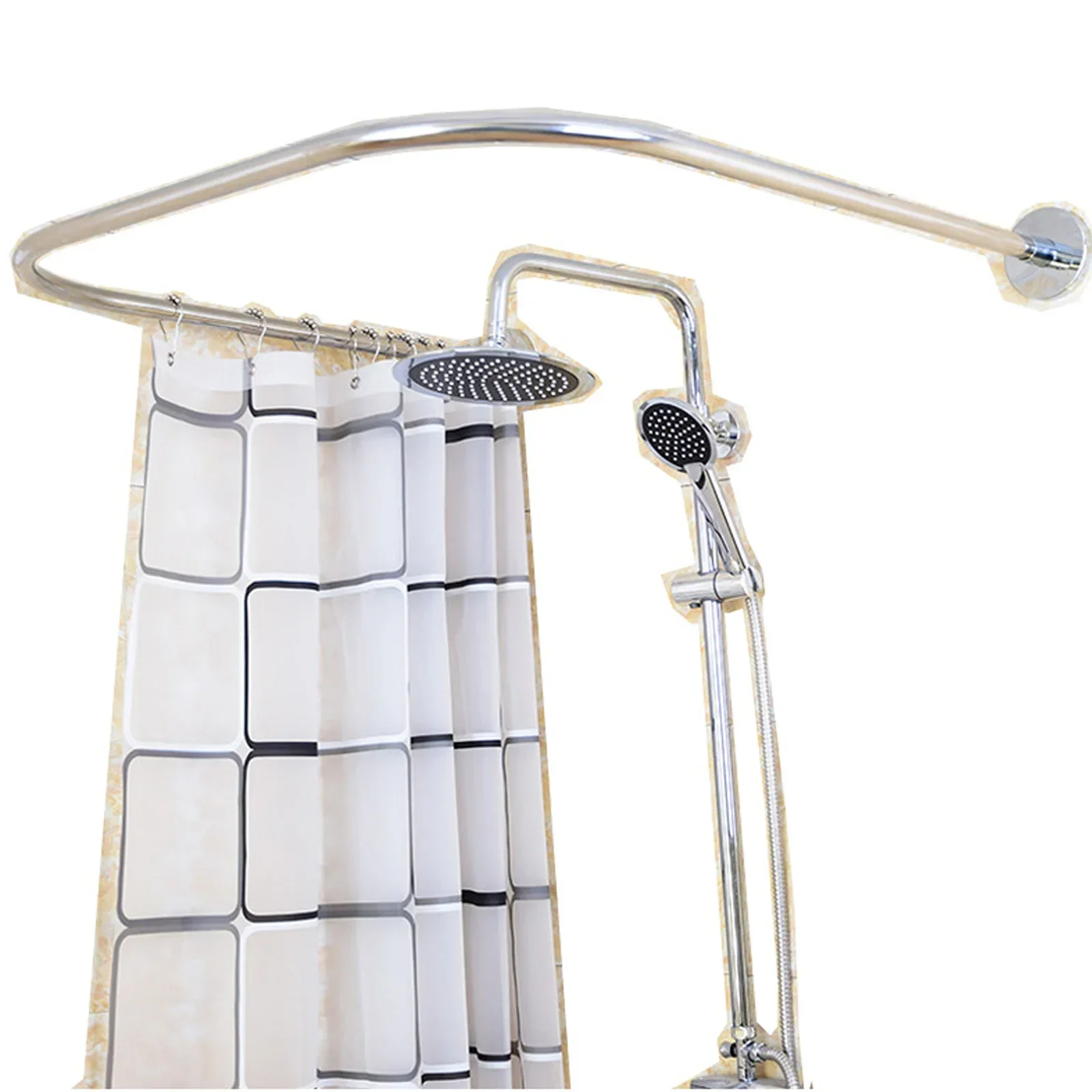 Stainless Steel Shower Curtain Rod U-Shaped Adjustable Curved Flexible Ideal For Small Bathrooms And Bathtubs