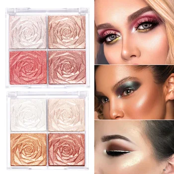 Rose Diamond Highlighter Powder Palette Glitter Face Contour Brighten Makeup Shimmer Illuminate High Light Cosmetic 4 Colors 1