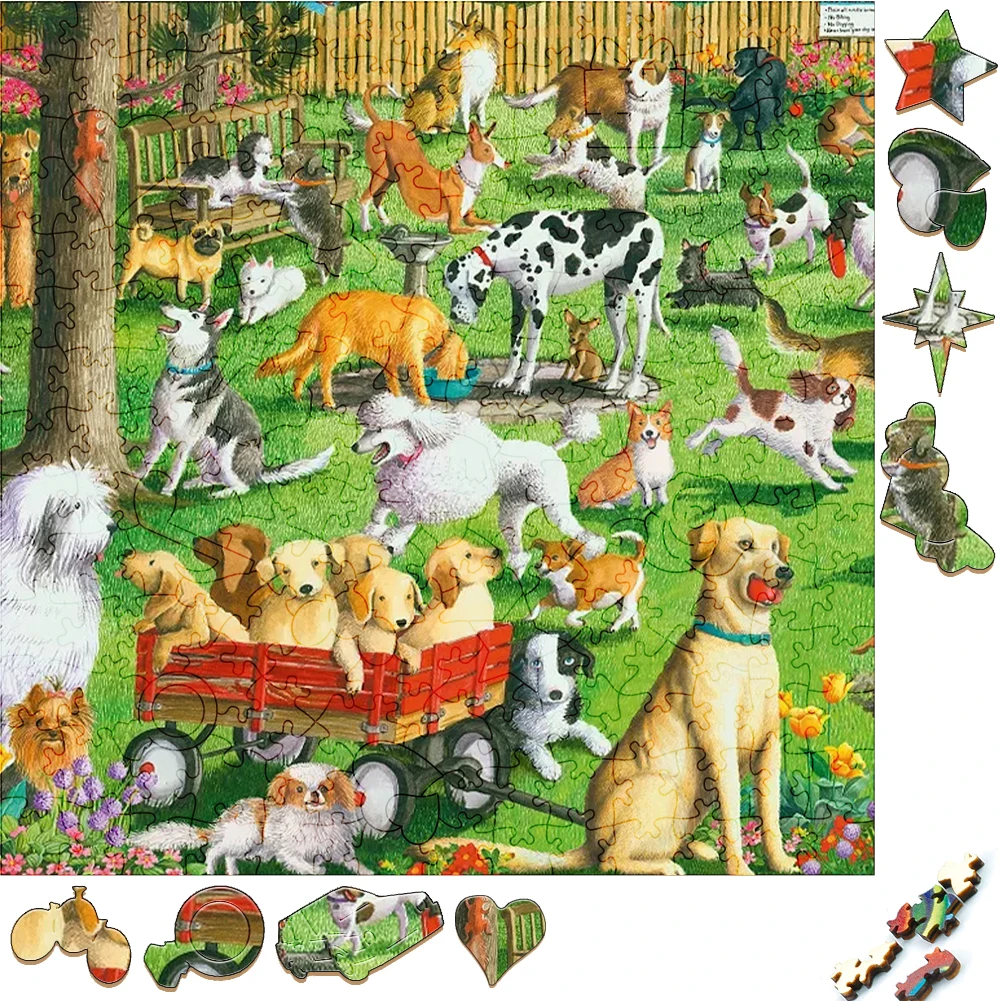 Cute Wooden Puzzles Farm Dog Animal Wood Jigsaw Puzzle Craft Irregular Family Interactive Puzzle Gift for Kids Educational Game unique wooden puzzles cute cat wood jigsaw puzzle craft irregular family interactive puzzle gift for kids educational toys