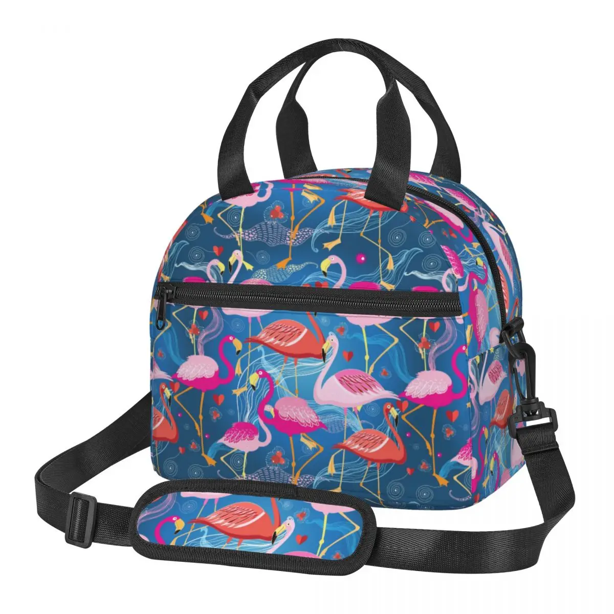 

Custom Flamingo Birds Lunch Bag Women Thermal Cooler Insulated Lunch Box for Kids School Children