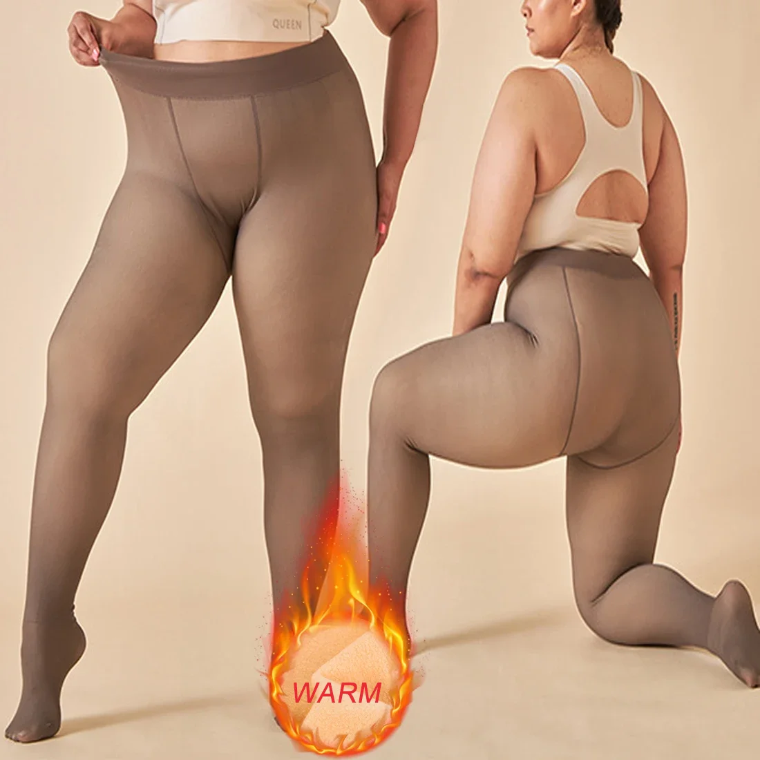 Large Size Women's Warm Tights For Winter Elastic High Waisted Fleece Insulated Leggings Thermal Stockings Woman Sexy Pantyhose 4