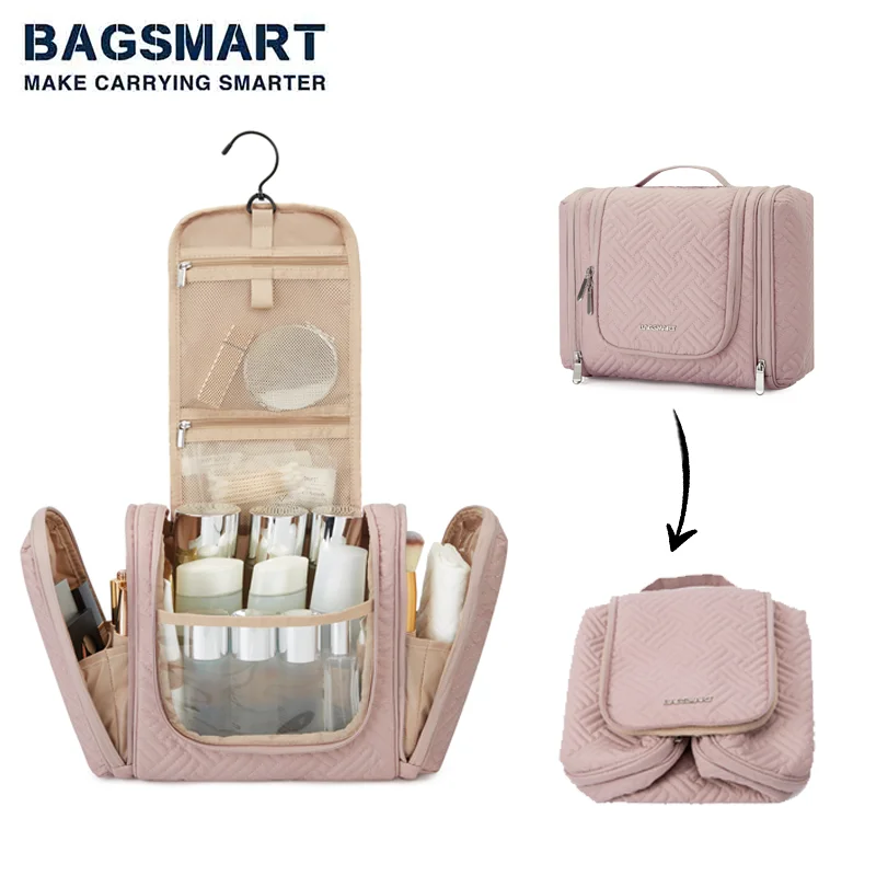 BAGSMART Neceser para mujer, organizador de artículos de tocador de viaje  con gancho para colgar, bolsa de maquillaje cosmética resistente al agua
