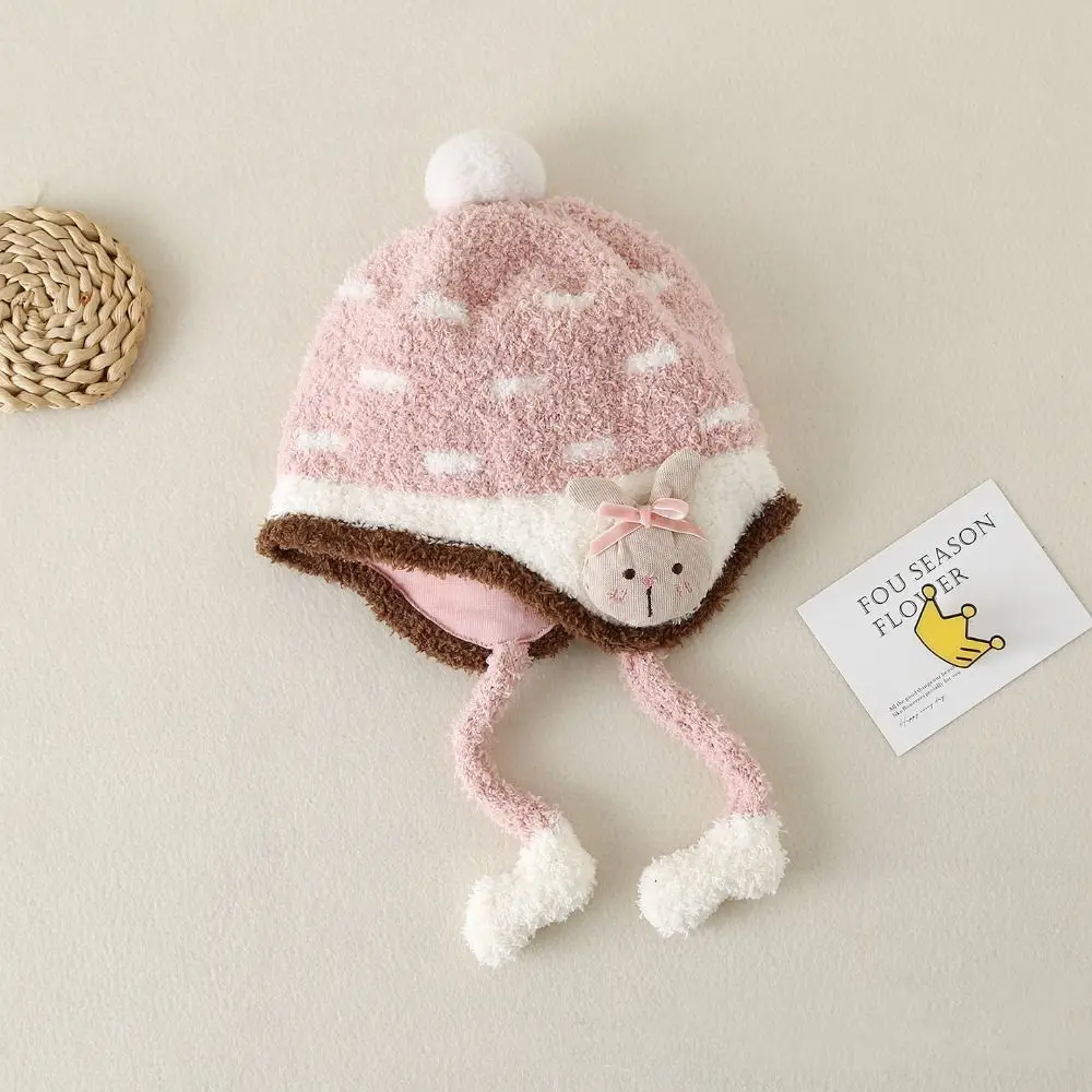 Cute Windproof Baby Ear Protection Hat Coral Fleece Cartoon Beanie Hat Thicken Keep Warm Infant Toddler Cap Boy