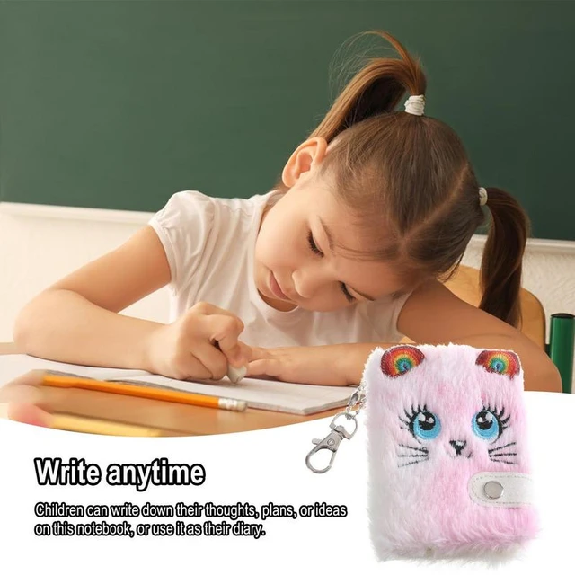 Caderno de pelúcia fofo de gato para meninas Kawaii, chaveiro com