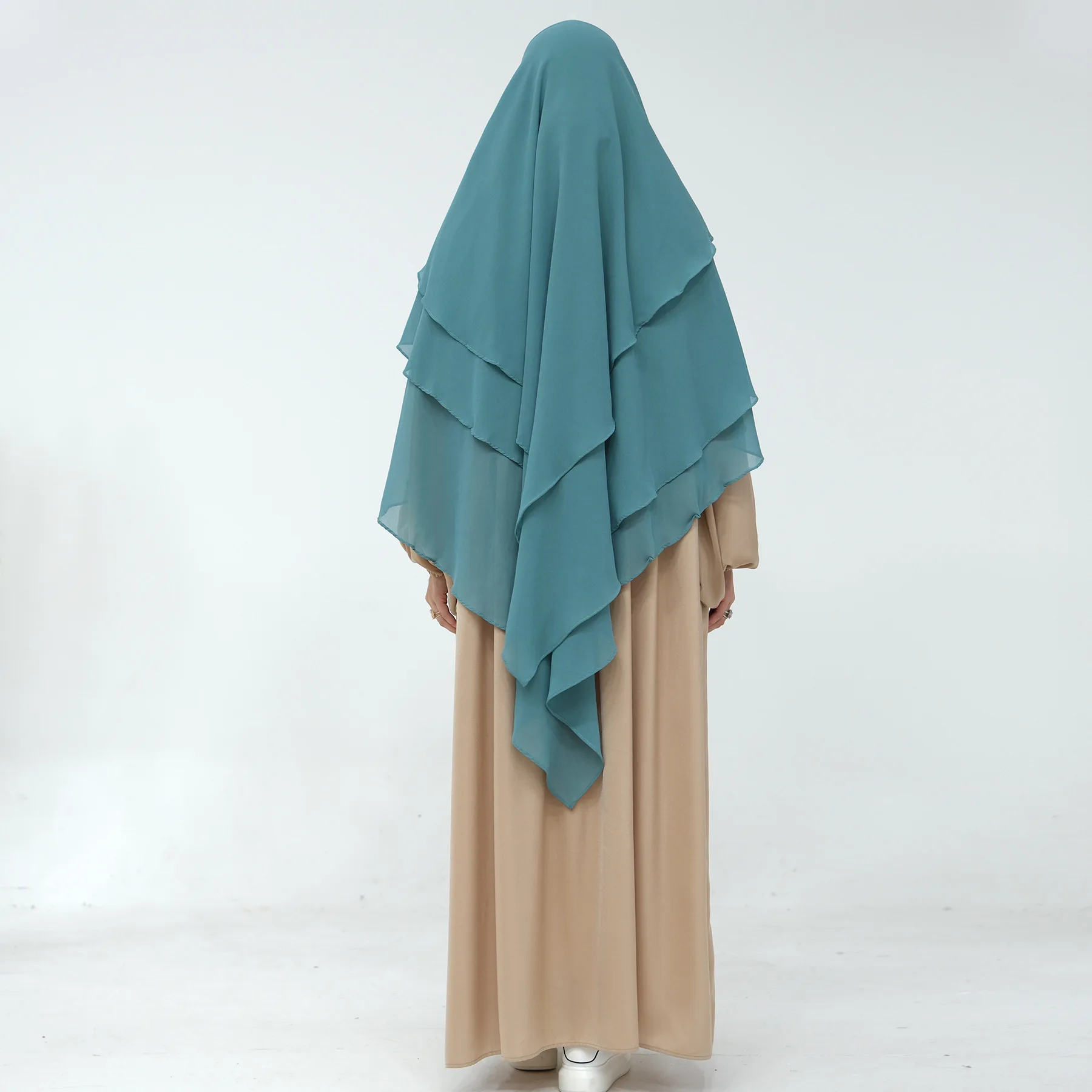 

ИД с капюшоном Khimar мусульманский женский 3-слойный хиджаб Рамадан молитвенный шарф искусственный головной платок мусульманский хиджаб Nikab головной убор