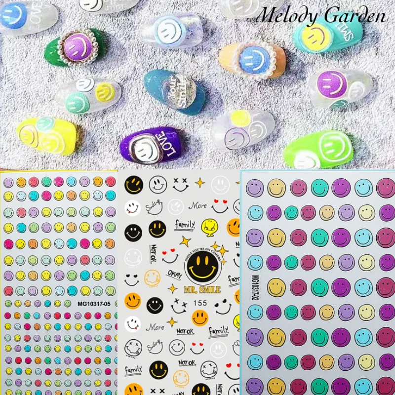 1 PCS Smiley Stickers Nail Art 3D Stickers Nail Decals for Nails Flower Sunflower Manicure Japanese Design DIY Accessories