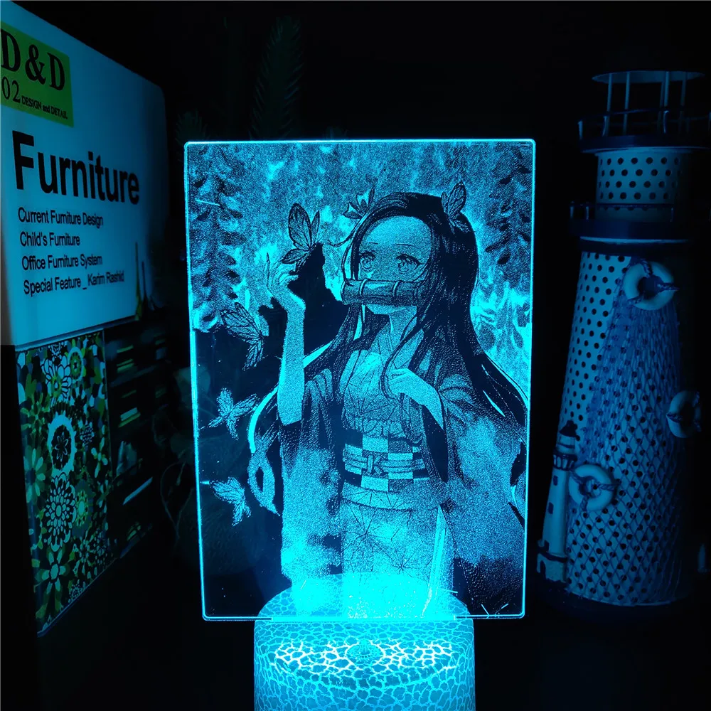Anime Demon Slayer Kamado Nezuko 3D Night Lights LED Colorful Lampara Table Manga Desk Lamp RGB Visual Lighting Kimetsu no Yaiba