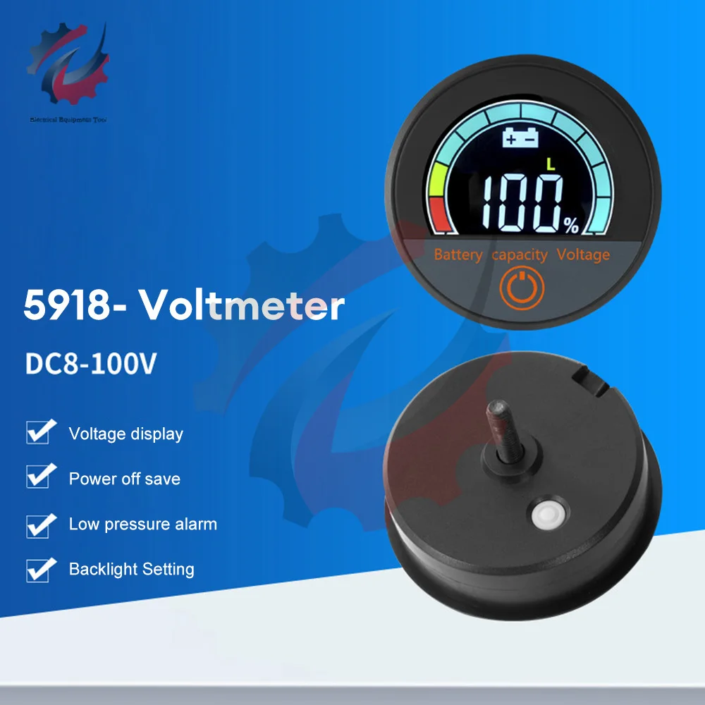 

DC8-100V Водонепроницаемый светодиодный цифровой дисплей датчики напряжения круглая панель автомобильные вольтметры с клеммами вольтметр тестер батареи