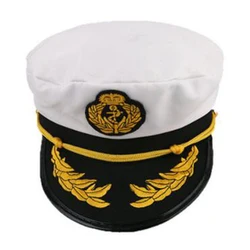 Nautical - Inspired Fashion Captain Cap with Embroidered Design (White A)