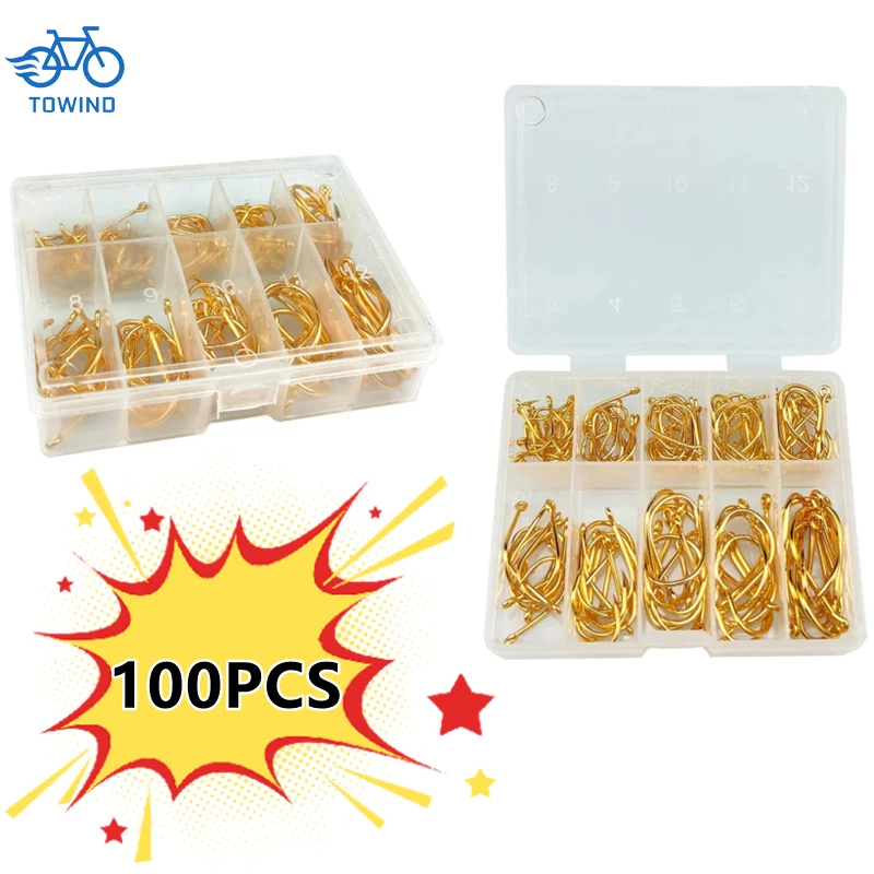 New 100PCS Fishing Hooks Set Carbon Steel Single Circle Fishing Hook