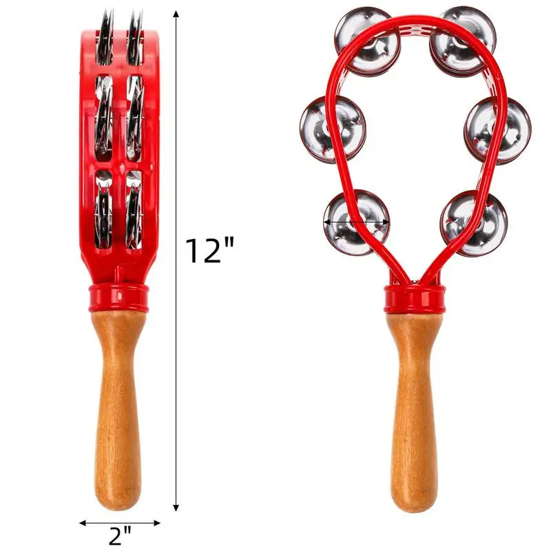 Tambourine For Adults Wooden Handle Handheld Musical Tambourine Rustproof Waterproof Percussion Instrument Eco-Friendly Design