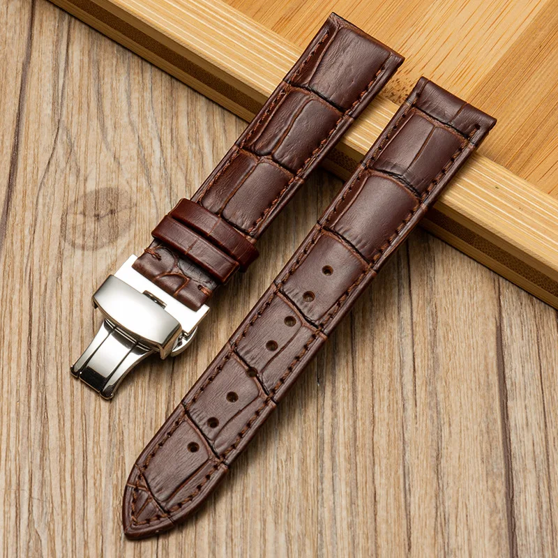 Luxurious Genuine Calfskin Leather Watch Strap with Butterfly Buckle - Available in Multiple Sizes
