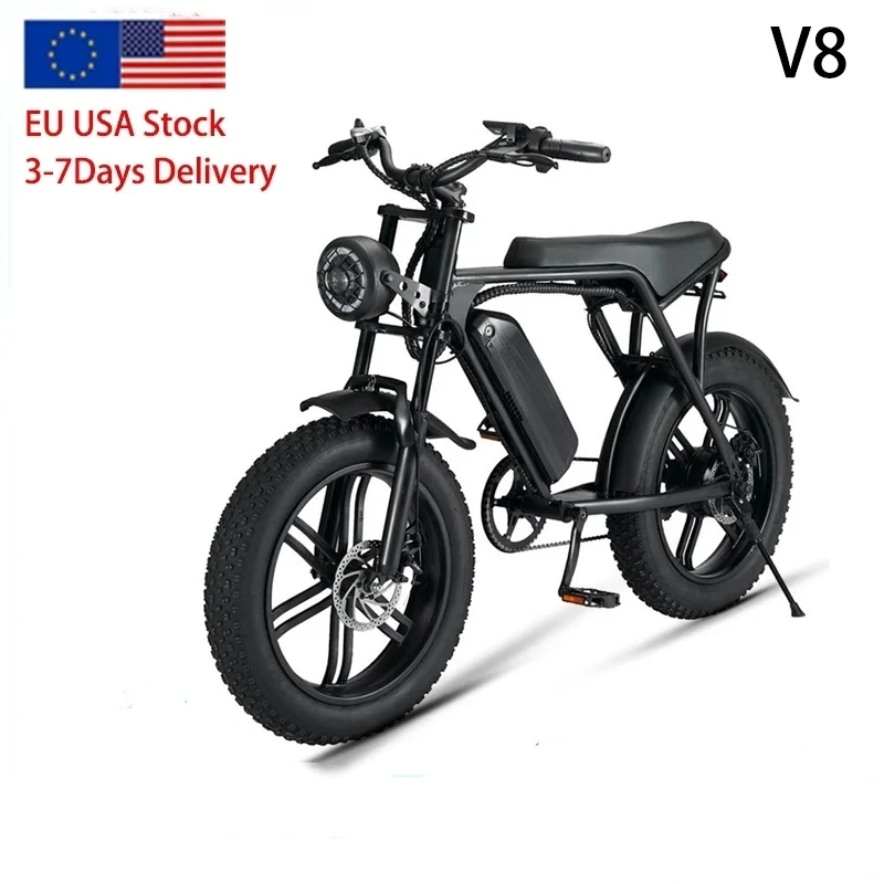 

V8 Electric Bicycle 15Ah 48V 750W 20 Inch 4.0 Fat Tire Retro City Electric Bike Lithium Battery E-Bike Snow Bike for Adults