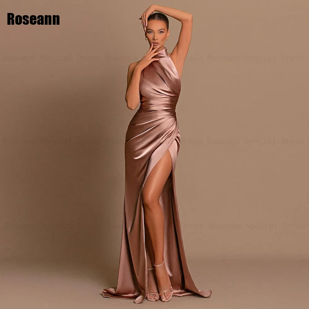 

High Quality Mermaid Evening Dresses Sleeveless 2024 Halter Front Split Satin Open Back Party Dress Floor Length Robe de soirée