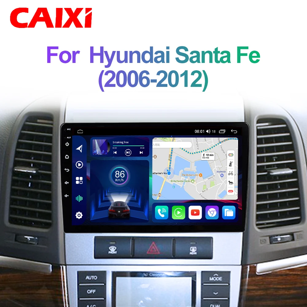 CAIXI GX9 자동차 라디오 멀티미디어 플레이어, 현대 산타페 2 2006-2012 용, 안드로이드 오토 2 딘 카플레이, 스테레오 GPS DVD 헤드 유닛