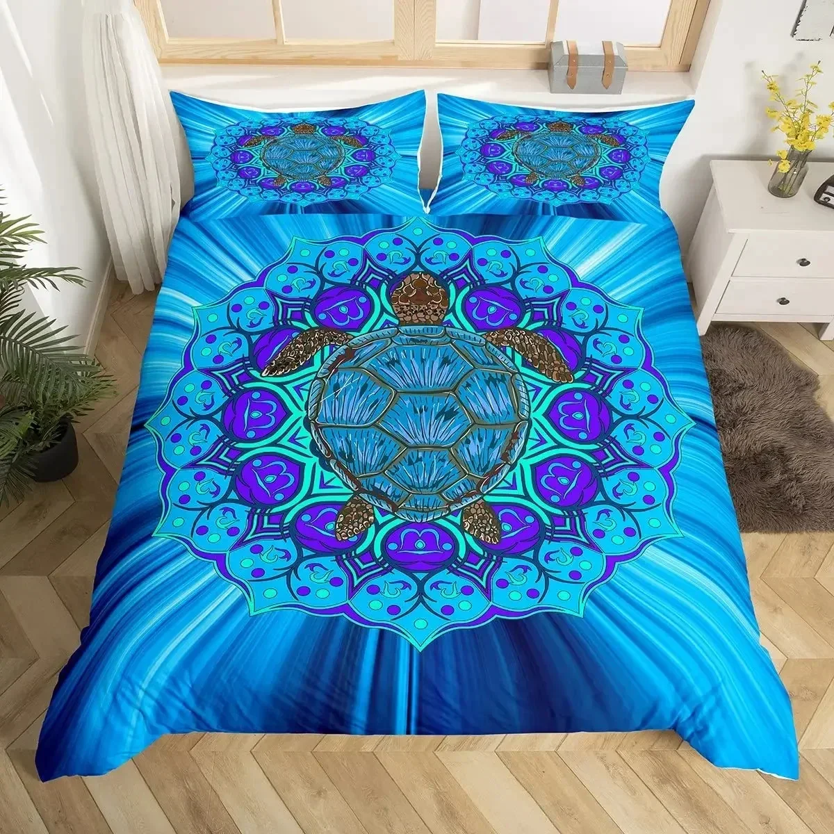 Ocean Theme Sea Turtle Reptile Tortoise Duvet Cover Microfiber Starry Sky Galaxy Bedding Set Single Queen Size Comforter Cover