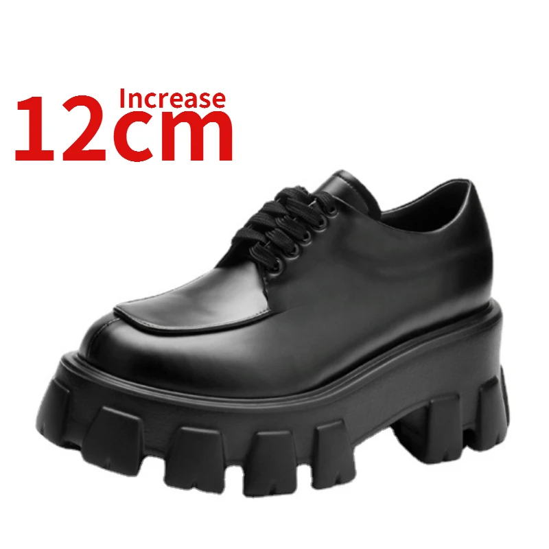 

Genuine Leather Korean Style Height Heightening Shoes for Women Thick Sole Loafers Shoe 12cm Increased in Height Invisible Shoes