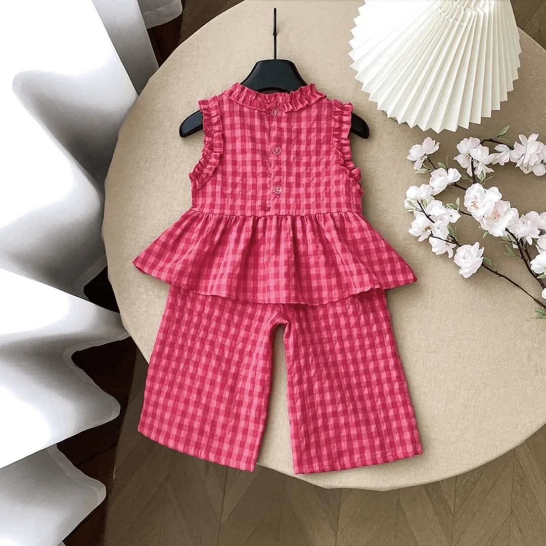 Children's Clothing Sets Retro Plaid Sleeveless Shirt +Flared Palazzo Pants 2pcs Sets Kids Boutique Clothes Baby Girl Outfit Set S4375777336da4d15979894913b917953L