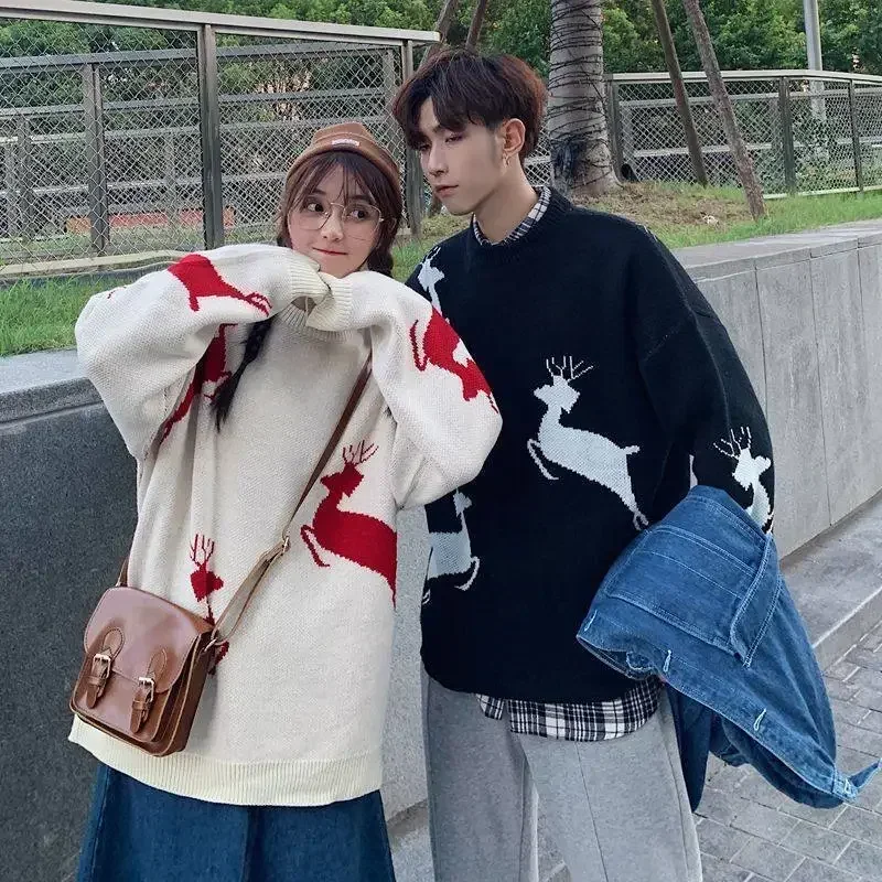 Sweater men\'s thickened pullover fall and winter Couple round neck Hundred casual jacket retro loose lazy Christmas knitwear