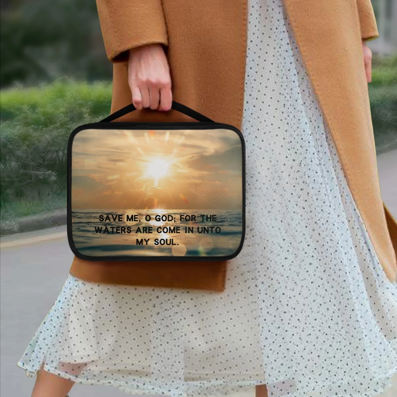 

Setting Sun Seawater Practicality Zipper And Handle Personalized Bible Cover Print Carry Bag Protective Storage Bag For Women