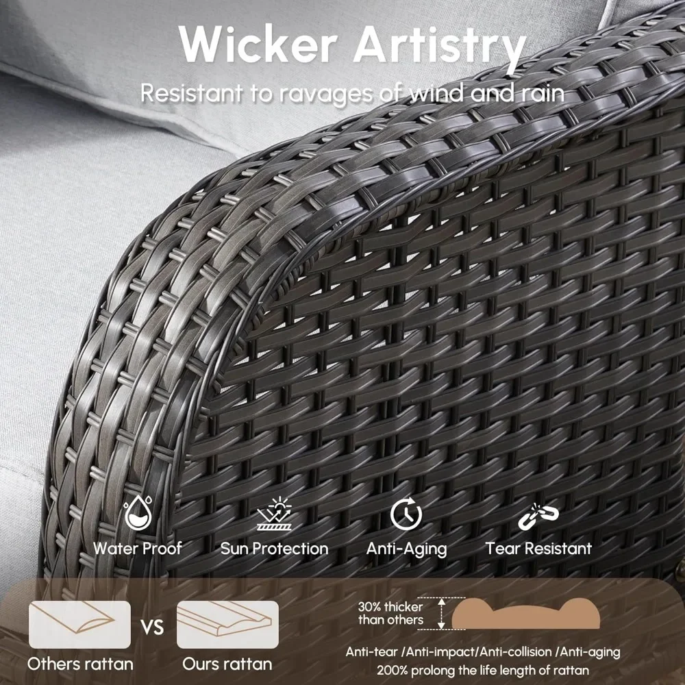 Wicker Patio Furniture - All-Weather PE Wicker Outdoor Conversation Bistro Set Loveseat Chairs with Table,Outdoor Rattan Sofa - Image 4