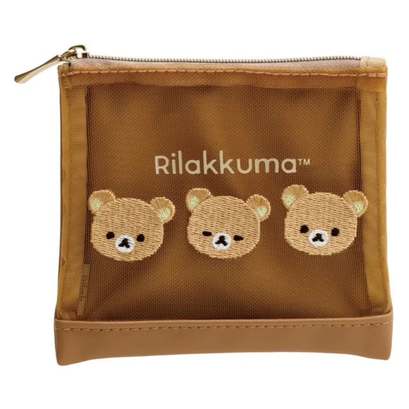 Kawaii Rilakkuma Storage Bag Peripheral Mini Organizer Mesh Transparent Storage Stationery Card Bag Decor Kawaii Gifts