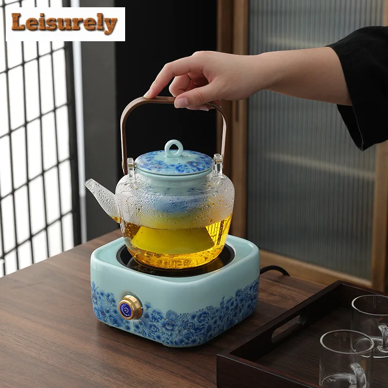 800ML Colour Enamels Celadon Filtration Glass Teapot Large Capacity High-handled Pot Boiling Water Kettle For Electric Stove