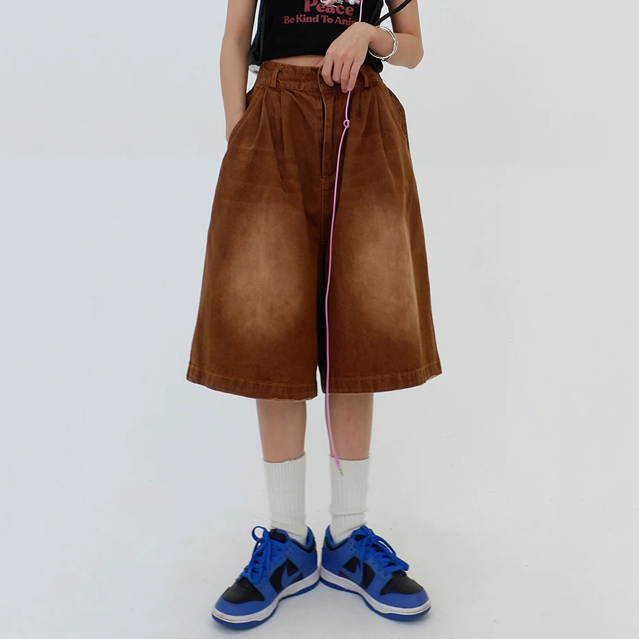 Vintage Wide Leg Denim Shorts Men Summer Casual Loose Jeans Shorts Streetwear Hip Hop Oversized Y2K Unisex