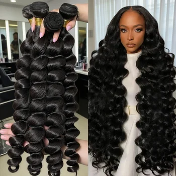 Indian Remy 30 36 40 Inch Loose Wave Bundles Burmese Raw Human Hair Bundles Extensions Unprocessed Water Wave Hair 1 3 4 Bundle 1