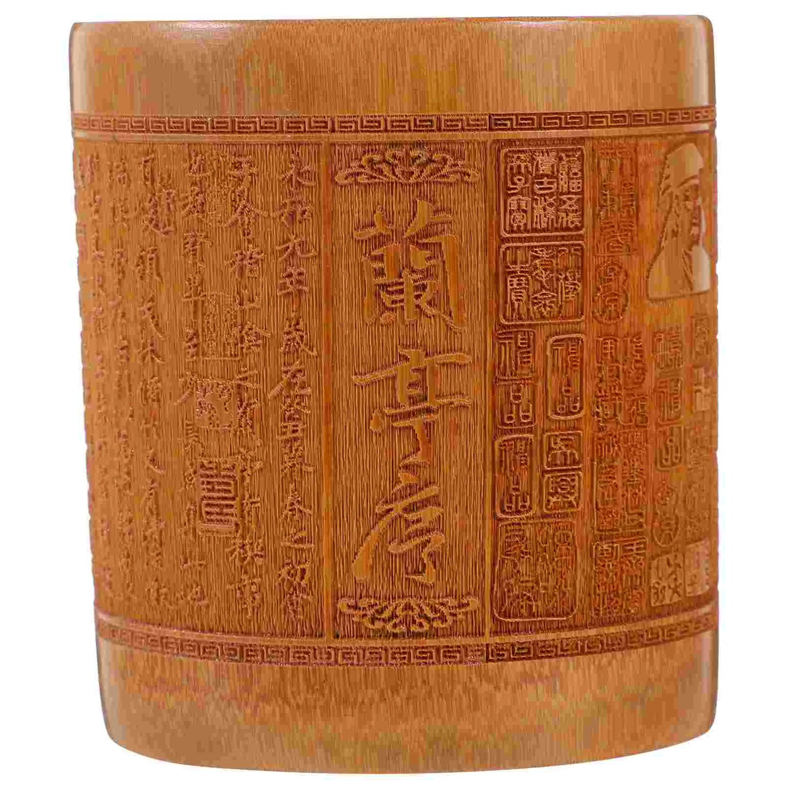

Vintage Pen Cup Bamboo Desk Pencil Holder Makeup Brush Holder Desktop Organizer