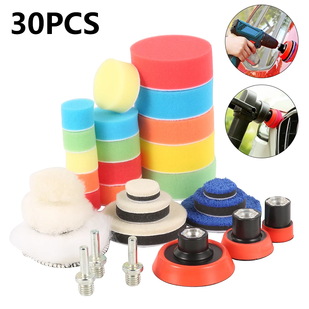 

30Pcs Car Polishing Pad Kit Washable Car Polisher Sponge Reusable Buffing Pad Buffing Waxing Cleaning Sponge Auto Care Hand Tool