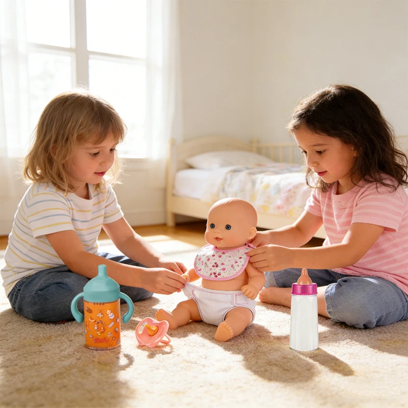 Baby Doll Accessories Set 7Pcs Feeding Caring Set Disappearing Bottles Pacifier Diapers Bibs Doll Milk Bottles Pretend Play Gift - 6