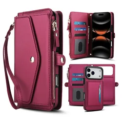 Detachable Magnetic Zipper Wallet Crossbody Phone Case with MagSafe Compatibility - iPhone 12 Mini (Red)