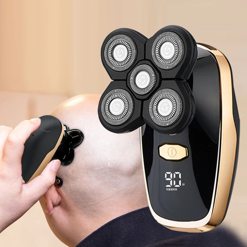 Five blade USB charging electric shaver, suitable for shaving bald heads, smooth shaving on the face and head