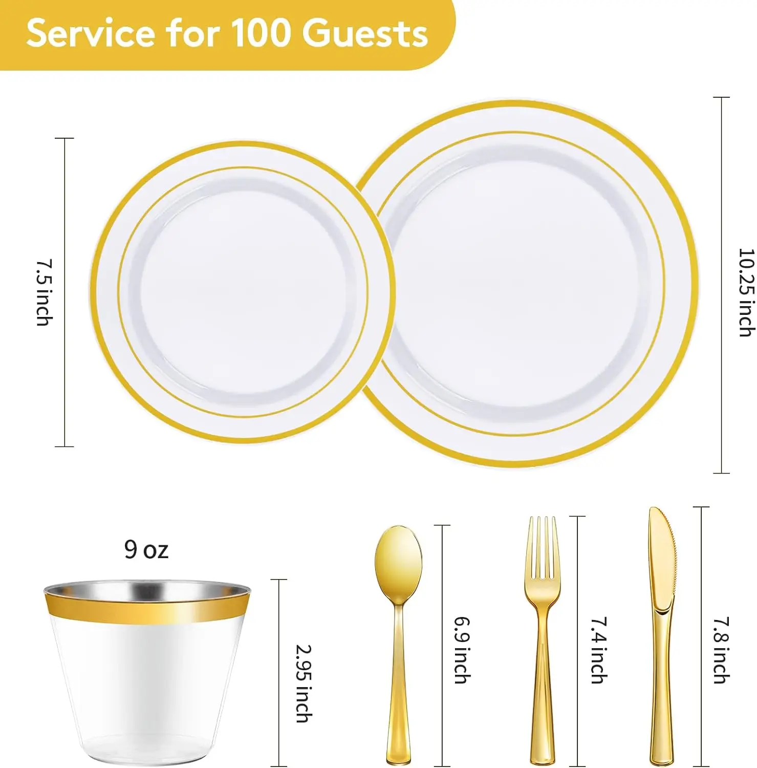 Goodluck 600 Pieces Gold Disposable Plates for 100 Guests, Plastic Plates for Party, Dinnerware Set of 100 Dinner Plates,